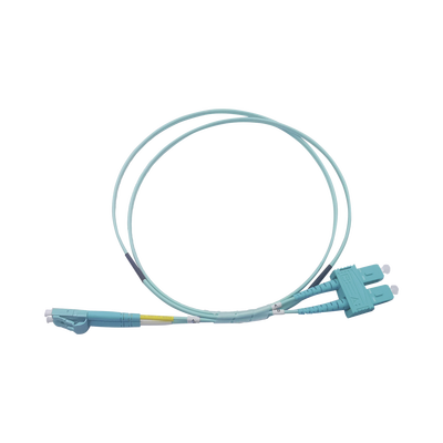 Jumper de Fibra Óptica Multimodo OM3 50/125 LC-SC OFNR (Riser), 2.0 mm, Dúplex, Aqua, 1 metro (3.28 pies)