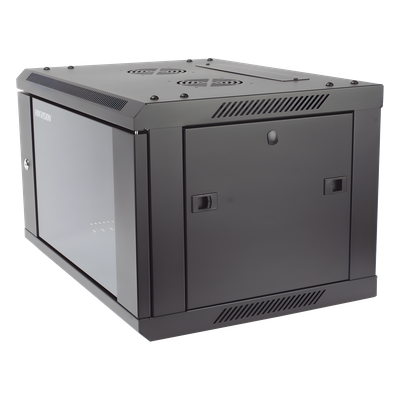 Gabinete para Montaje en Pared - Piso / Puerta de Cristal Templado / Cuerpo Fijo / 6 Unidades de Rack / 19" / Fabricado en Acero