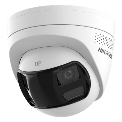Cámara Turret IP / 6 Megapixel / Dual Lente 2.8 mm / Panorámica 180° / IR 30 m (98.4 ft) / Luz Blanca 30 m (98.4 ft) / IP67 / Audio Bidireccional / PoE