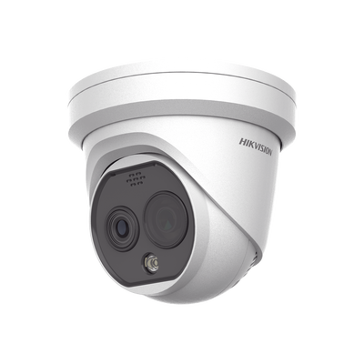 Turret IP Dual / Térmica 2.1 mm (256 x 192) / Óptico 2.2 mm (4 Megapixel) / Termométrica / Detección de Temperatura / PoE /Exterior IP66 / Sirena y Luz Intermitente Integrada / MicroSD