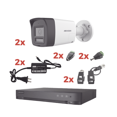 Kit Audio Bidireccional TurboHD 1080p / DVR 4 Canales / 2 Cámaras Bala (Exterior) con Bocina y Microfóno Integrado / 2 Fuentes de Poder / Accesorios
