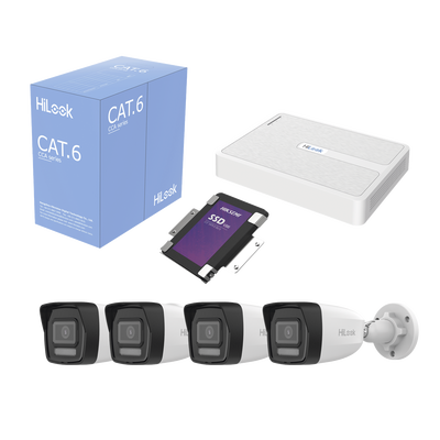 Kit IP 2 Megapixel / NVR de 8 Canales con 8 Puertos PoE / 4 Cámaras IP Bala para Exterior / Micrófono Integrado / Bobina de Cable de 305 mts / SSD 1 TB