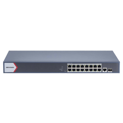 Switch Gigabit PoE+ / Monitoreable / 16 Puertos 1000 Mbps PoE+ / 1 Puerto 1000 Mbps de Uplink / 1 Puerto SFP /  Configuración Nube desde Hik-PartnerPro / Modo Extendido hasta 300 Metros / 130 Watts