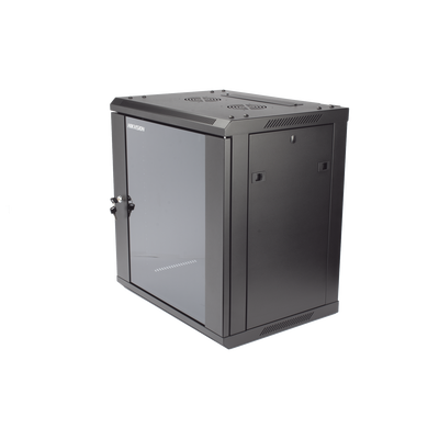 Gabinete para Montaje en Pared - Piso / Puerta de Cristal Templado / Cuerpo Fijo / 12 Unidades de Rack / 19" / Fabricado en Acero