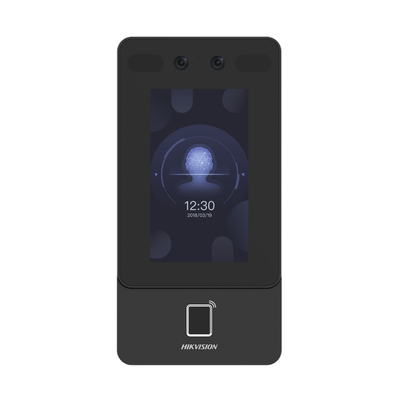 Terminal Min Moe PoE & WiFi de Reconocimiento Facial y Huella con Lector MIFARE / Exterior IP65  / Hasta 1.5 mts en Lectura de Rostro / Soporta P2P / 1,500 Rostros / 3,000 Huellas / Salida 12 Vcd para Chapa / PoE / SIP Estandar / HIK-IA