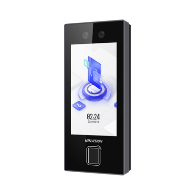Terminal Facial Min Moe con LECTOR DE HUELLAS y Tarjetas MIFARE / 3000 Rostros / 3000 Huellas / Pantalla 4.5" / Administrable en la Nube con Hik-Connect Teams  / Exterior IP65  / PoE / WiFi / HIK-IA