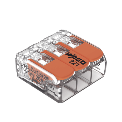 Borne de Conexión con Palancas / 3 Conductores / Carcasa Transparente / Tecnología CAGE CLAMP® / 4 mm² (12 AWG) / 450V 32A / T85