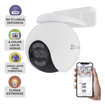 Cámara PT IP / 4K Ultra HD / Panorámica 360° / Visión Nocturna Color 30 m (98.4 ft) / Lente Dual / Wi-Fi / IP65
