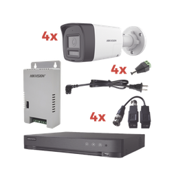 Kit Audio Bidireccional TurboHD 1080p / DVR 4 Canales / 4 Cámaras Bala (Exterior) con Bocina y Microfóno Integrado / 1 Fuente de Poder / Accesorios