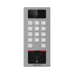 Teclado con Lector Físico de QRs para Exterior Antivandálico IP65 & IK09 con función de Videoportero Multiapartamento / Tarjeta, Código QR, PIN o App HikConnect  / Cámara 2 MP compatible con NVRs / Soporta b