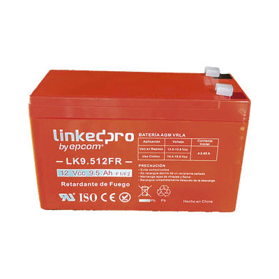 Batería de respaldo 12 V 9.5 Ah AGM  | Certificada UL94-V0 Retardante a la Flama  | Especial para Seguridad Electrónica | Vida útil 5 años | Terminales F1  + Adaptador F2