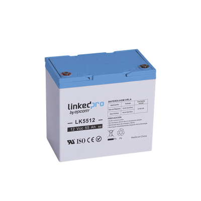 Batería de respaldo 12 V 55 Ah AGM | Certificada UL94-HB Retardante a la flama básica | Especial para Seguridad Electrónica | Vida útil 5 años | Terminales T2