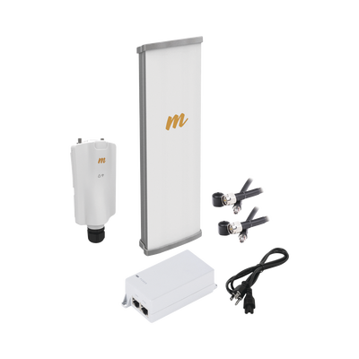 Kit de radio A5x con antena N545X4, 4.9 a 6.4 GHz, 700 Mbps, hasta 64 usuarios concurrentes,  Monitoreo a travez de la nube, incluye jumper, PoE24V, cable de alimentación y montaje 