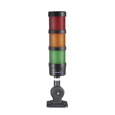 Torre LED Indicadora de estado de 3 niveles color Rojo, Ámbar y Verde, con Buzzer integrado a 85 dB,  a 24 VCD con Montaje incluido de 60 mm de diámetro