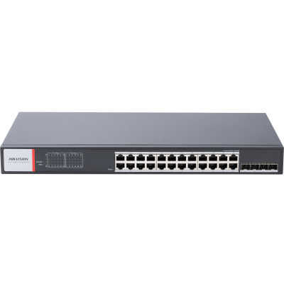 Switch Gigabit PoE+ / Industrial / Administrable / 24 Puertos 1000 Mbps PoE+ / 4 Puertos SFP / Configuración Nube Hik-PartnerPro / Modo Extendido hasta 300 Metros / 370 W