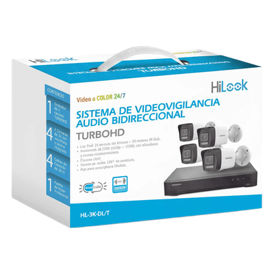 Kit TurboHD 3K / DVR 4 Canales / 4 Cámaras Bala Dual Light / Audio Bidireccional / IR 30 m (98.4 ft) / Cables 18 m (59.1 ft)