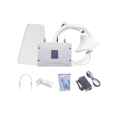 Kit Amplificador de Señal Celular 2G, 3G y 4G / Mejora llamadas convencionales y VoLTE / Amplifica señal de TELCEL, AT&T y MOVISTAR / Cubre hasta 300 m² con una antena y hasta 900 m² con 3 antenas.