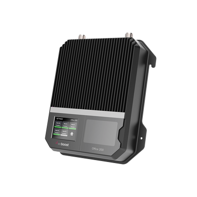Amplificador Office 200 para 4G, 3G, 2G y llamada VoLTE y convencional. Especial para personalizarlo con antenas, cables y accesorios de acuerdo al requerimiento de la instalación. Puede cubrir áreas de hasta 1600 Metros Cuadrados