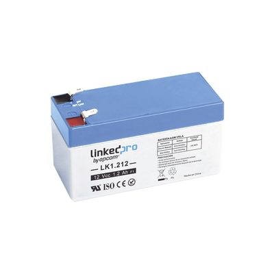 Batería 12V / 1.2 Ah / UL / AGM-VRLA Sellada / Vida útil 5 años / Alarmas de Intrusión / Incendio / Control de acceso / Video Vigilancia / Terminales F1 (Incluye adaptador F2)
