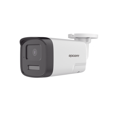 [Audio Bidireccional + Dual Light + ColorVu] Bala TURBOHD 4K (8 Megapixel) / Lente 2.8 mm / 40 mts IR EXIR + 40 mts Luz Blanca / Micrófono y Bocina Integrado / Exterior IP67 / Metal / dWDR